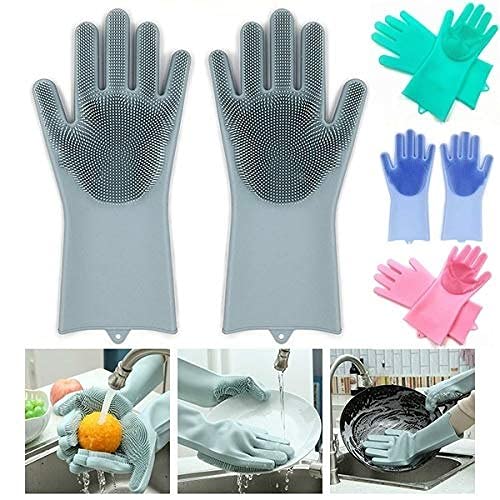 Avighna Silicone Hand Gloves 200 GSM, Silicone Dish Washing Gloves for Kitchen and Pet Grooming, Cleaning Car, Bathroom, Dish Washing Gloves with Scrubber for Women (Multicolor, 1 Pair) - Image 2