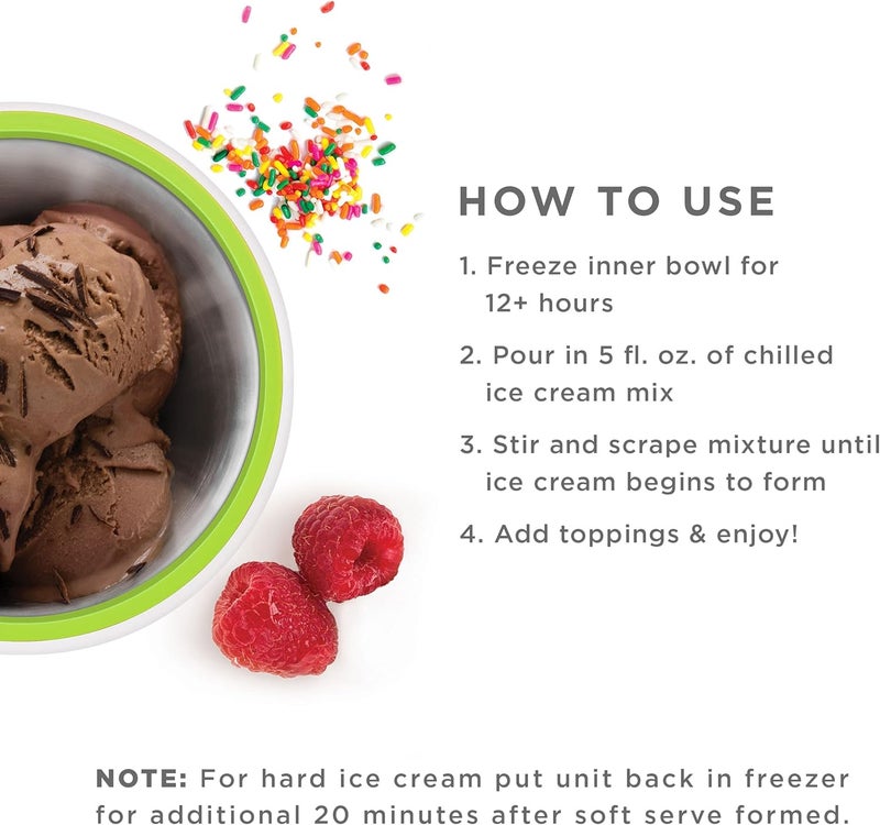 ZOKU Ice Cream Maker, Compact Make and Serve Bowl with Stainless Steel Freezer Core Creates Soft Serve, Frozen Yogurt, Ice Cream and More in Minutes, BPA-free, Green - Image 2