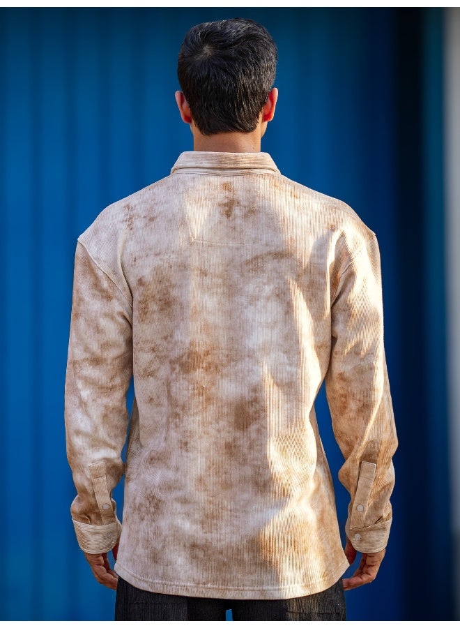 Maniac Maniac Mens Spray Printed Full Sleeve White and Brown Polyester Shirt  - Image 5