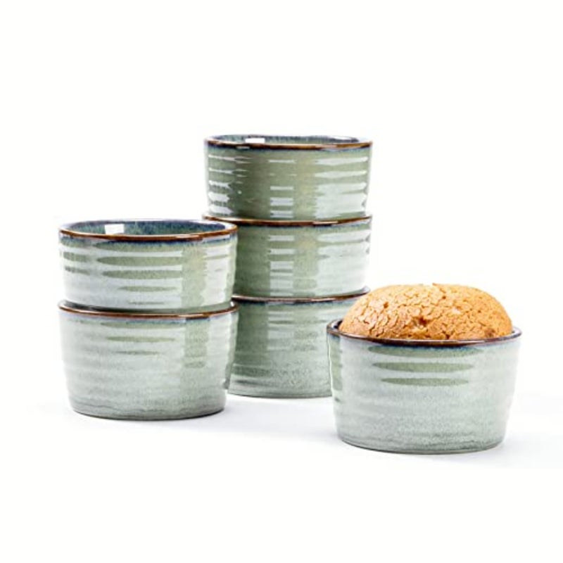 Ceramic Ramekins Soufflé Dishes Set of 8OZ - 240ml, Baking Cups Bowl for Custard, Pudding, Oven Safe Souffle Cups for 6 Peoples - Ramekins Set of 6, Green - Image 1