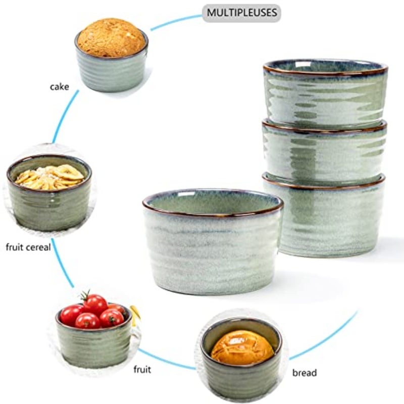 Ceramic Ramekins Soufflé Dishes Set of 8OZ - 240ml, Baking Cups Bowl for Custard, Pudding, Oven Safe Souffle Cups for 6 Peoples - Ramekins Set of 6, Green - Image 5