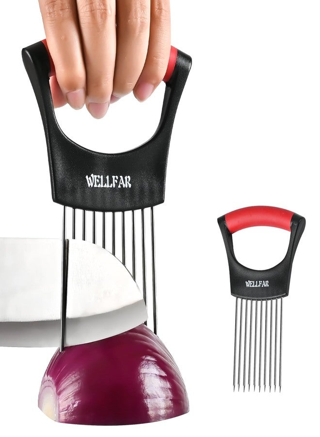 WELLFAR 【2 PCS】Onion Slicer Holder - Onion Holder for Slicing, Vegetable Chopper & Cutter Tool for Potato, Lemon, Tomatoes, Stainless Steel Kitchen Gadget with Guide Rack, Meat Prep & Food Essentials. - Image 2