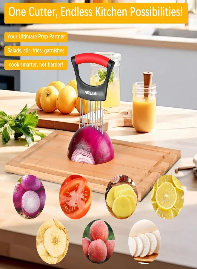 WELLFAR 【2 PCS】Onion Slicer Holder - Onion Holder for Slicing, Vegetable Chopper & Cutter Tool for Potato, Lemon, Tomatoes, Stainless Steel Kitchen Gadget with Guide Rack, Meat Prep & Food Essentials. - Image 5