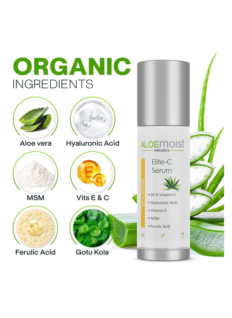 AloeMoist - Elite Vitamin C Serum for Face with Hyaluronic Acid, Pure Aloe Vera Gel, Vitamin E Oil: Anti Aging Skin Brightening Serum Pore Minimizer & Dark Spot Corrector for Face (5 fl oz.) - Image 1