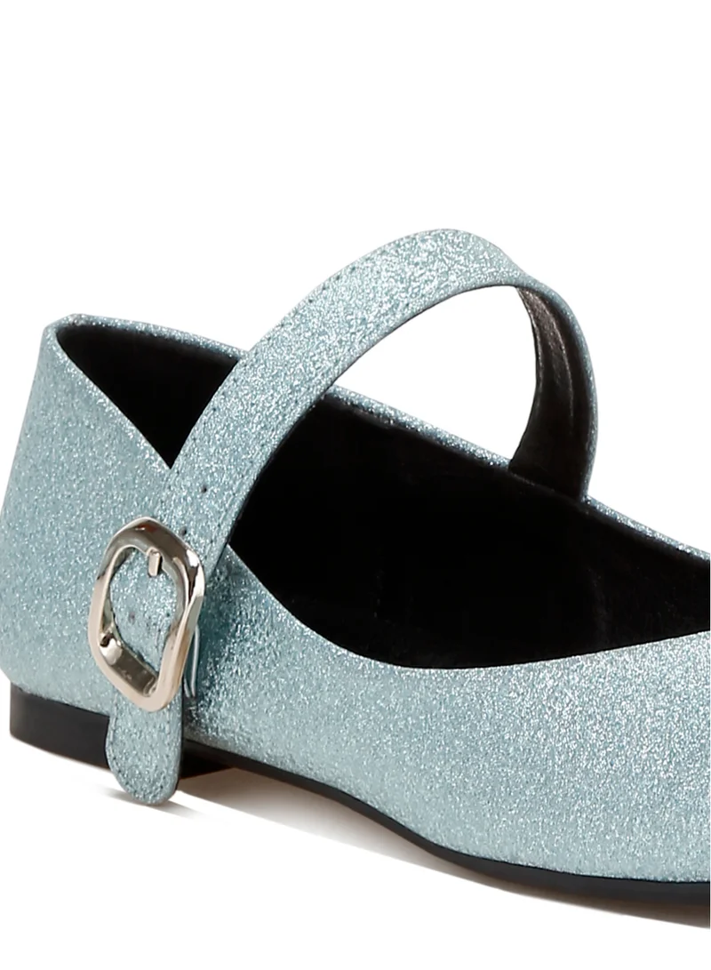 London Rag Glitter Pin Buckle Ballerinas in Baby Blue