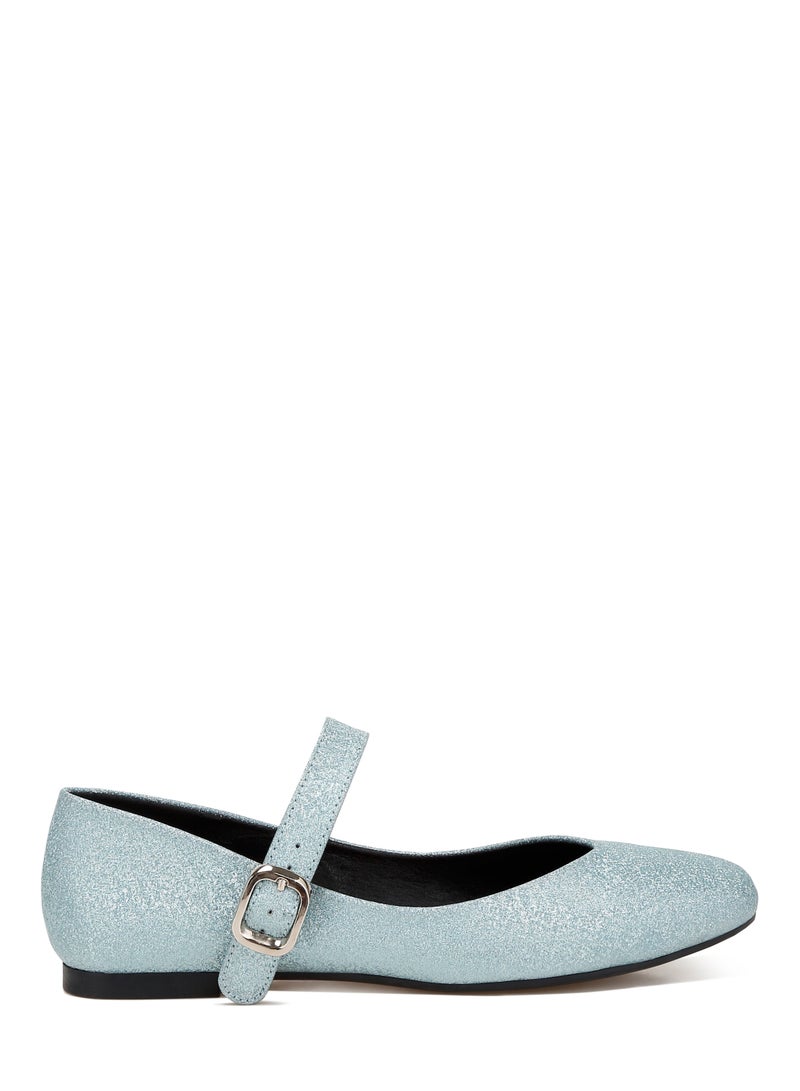 London Rag Glitter Pin Buckle Ballerinas in Baby Blue - Image 1