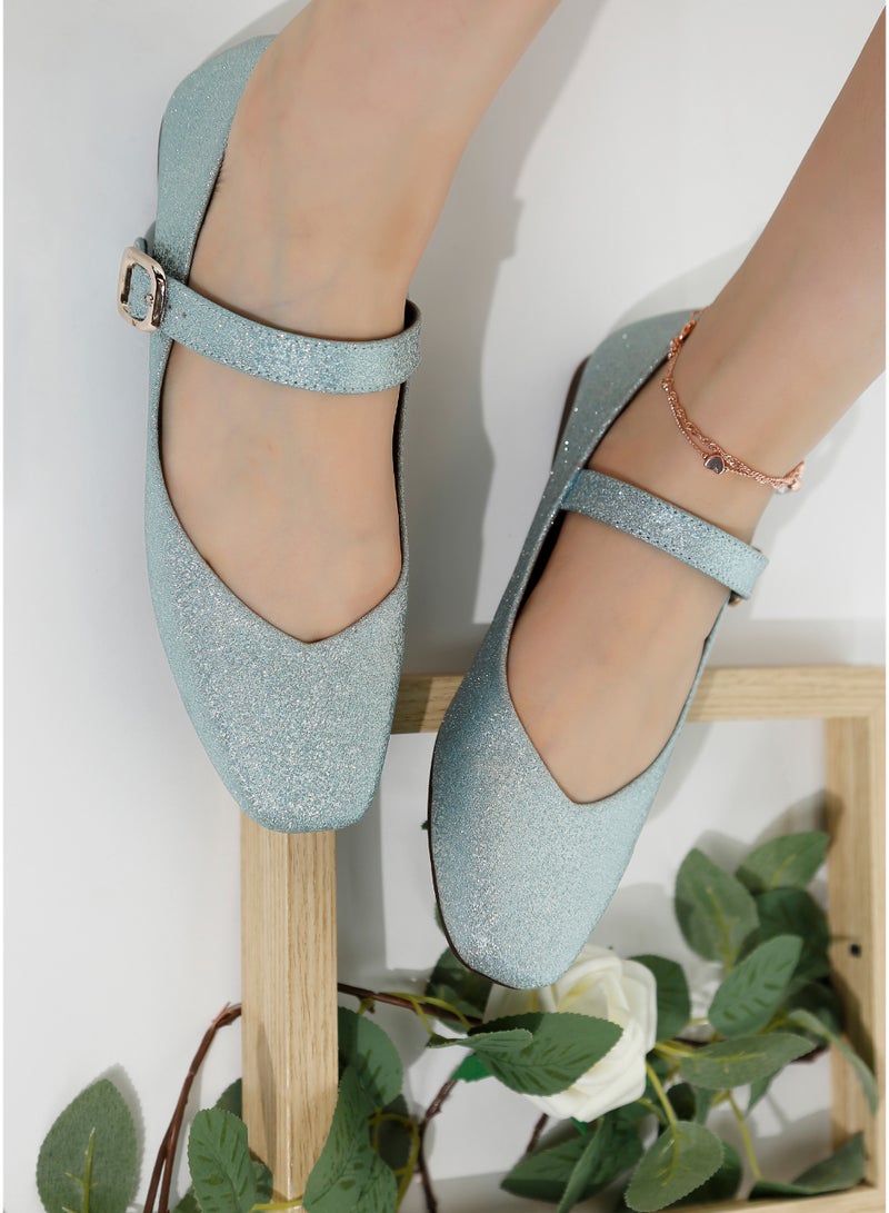 London Rag Glitter Pin Buckle Ballerinas in Baby Blue - Image 2