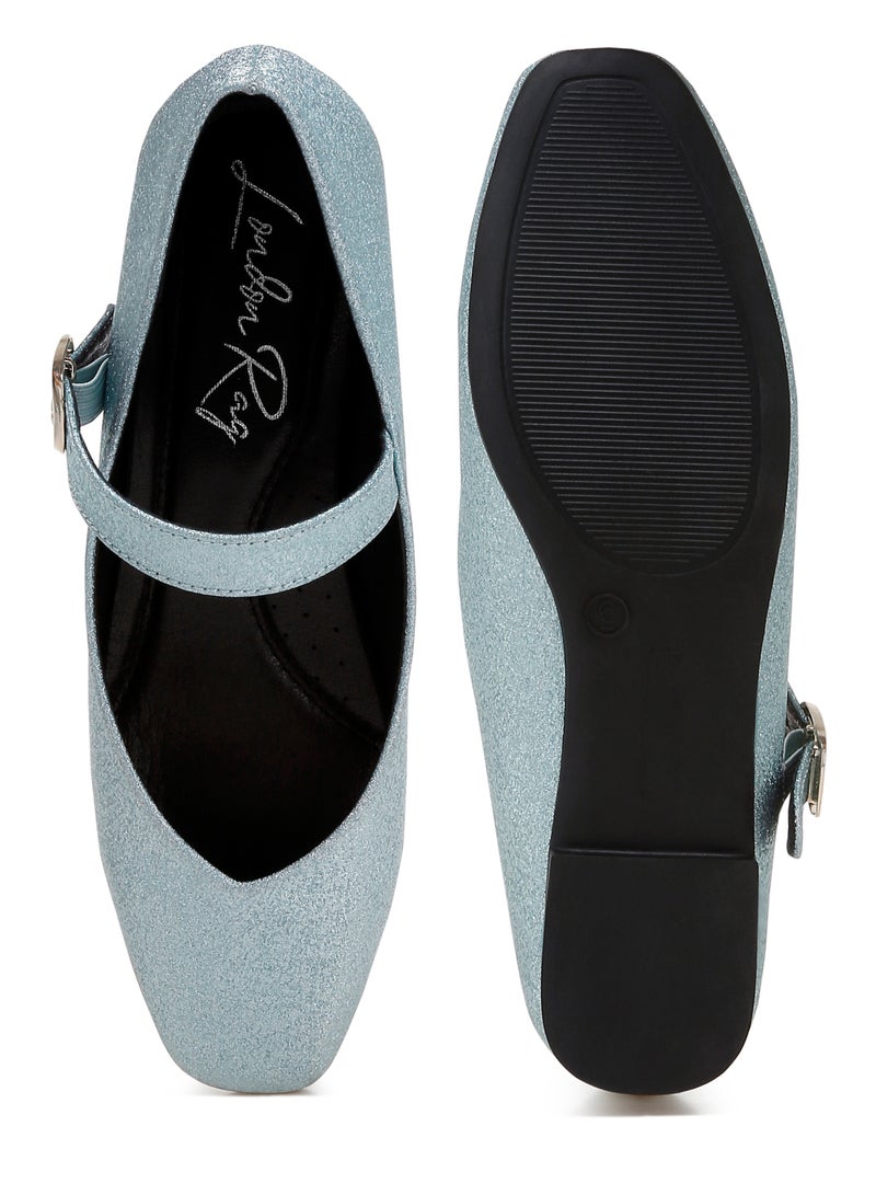 London Rag Glitter Pin Buckle Ballerinas in Baby Blue - Image 5