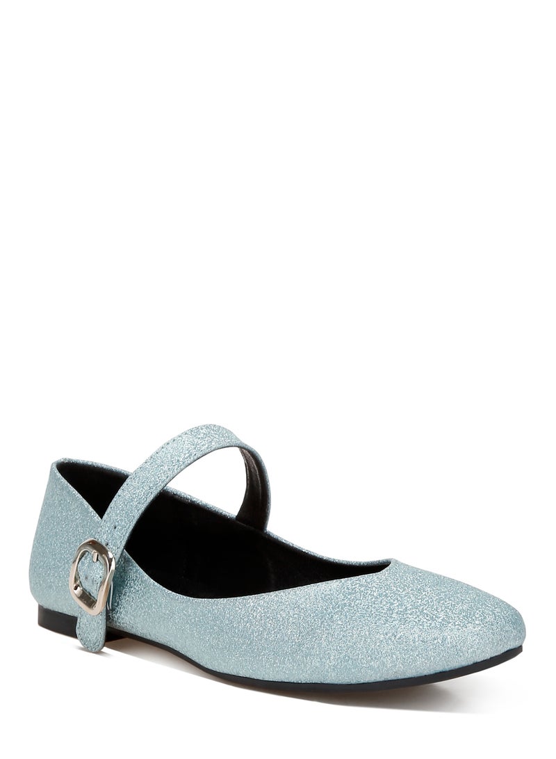 London Rag Glitter Pin Buckle Ballerinas in Baby Blue - Image 3
