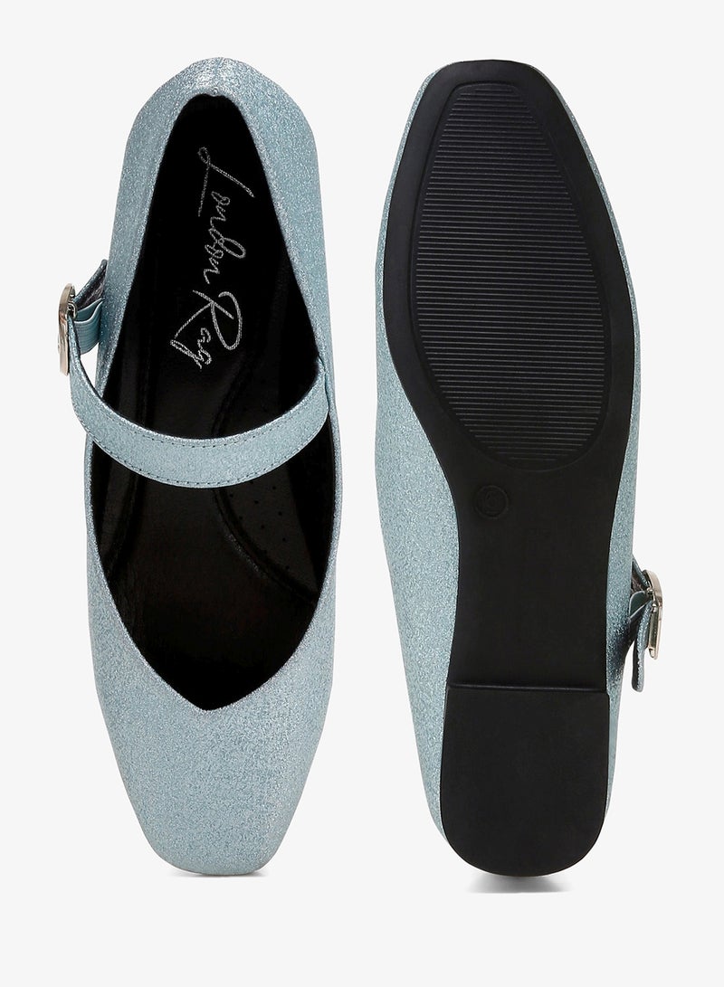 London Rag Glitter Pin Buckle Ballerinas in Baby Blue - Image 5