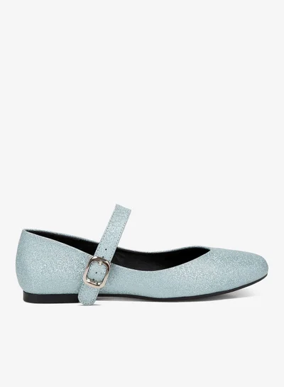 London Rag Glitter Pin Buckle Ballerinas in Baby Blue