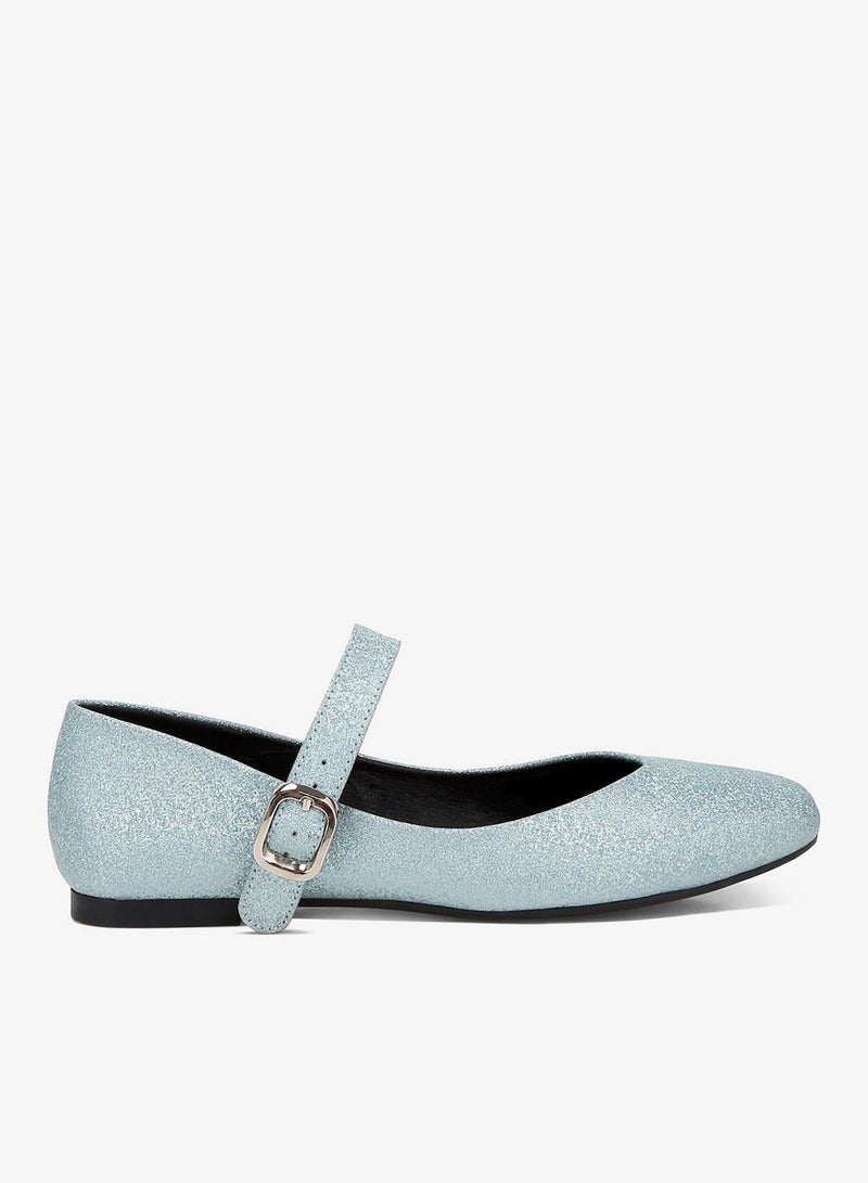 London Rag Glitter Pin Buckle Ballerinas in Baby Blue - Image 1