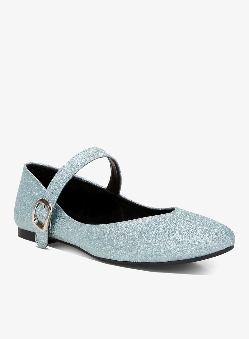 London Rag Glitter Pin Buckle Ballerinas in Baby Blue - Image 3