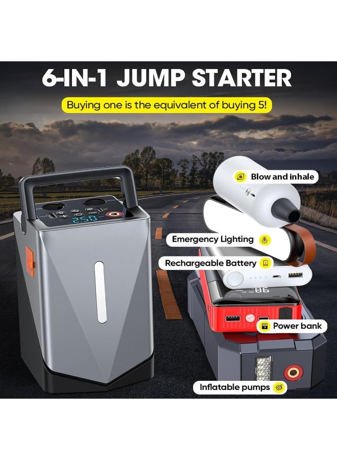 ام كوبين مكبين مشغل سيارة مع ضاغط هواء، بطارية عظمى 3000 امبير، مشغل قفز محمول 12 فولت لسيارات الغاز 8.0 لتر والديزل 7.0 لتر، اسود، بطارية ليثيوم ايون، 21800mAh، منافذ USB ومصباح LED - Image 2