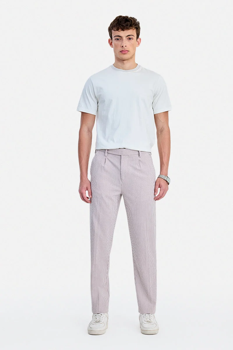 SNITCH Brown Striped Relaxed Formal Trousers