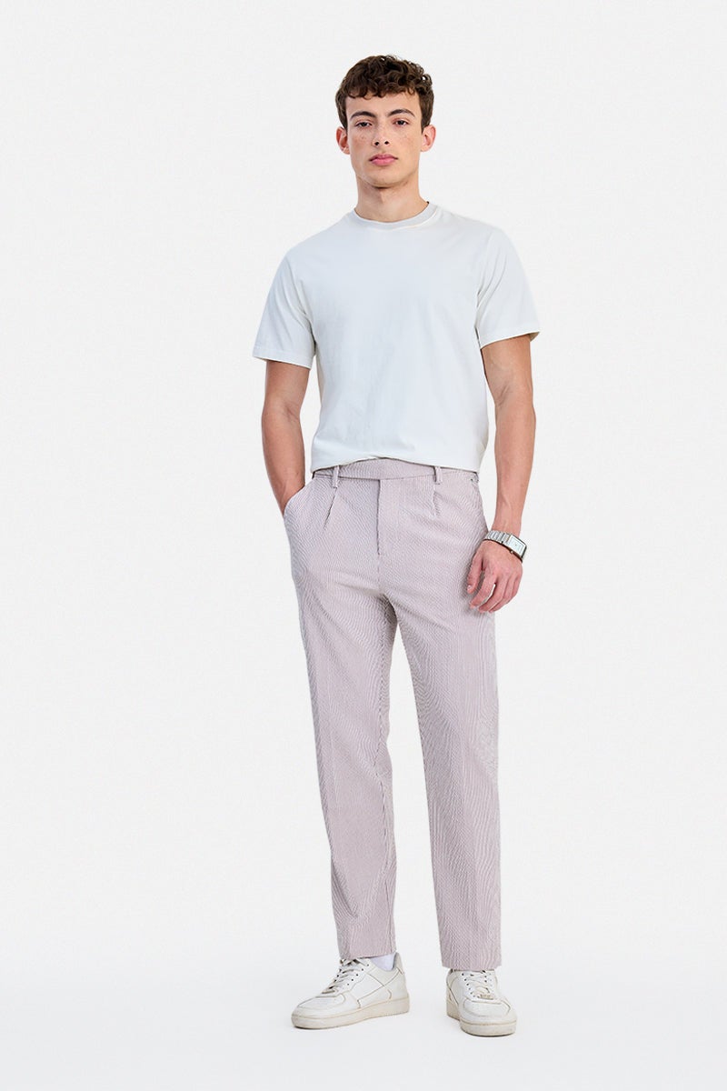 SNITCH Brown Striped Relaxed Formal Trousers - Image 5