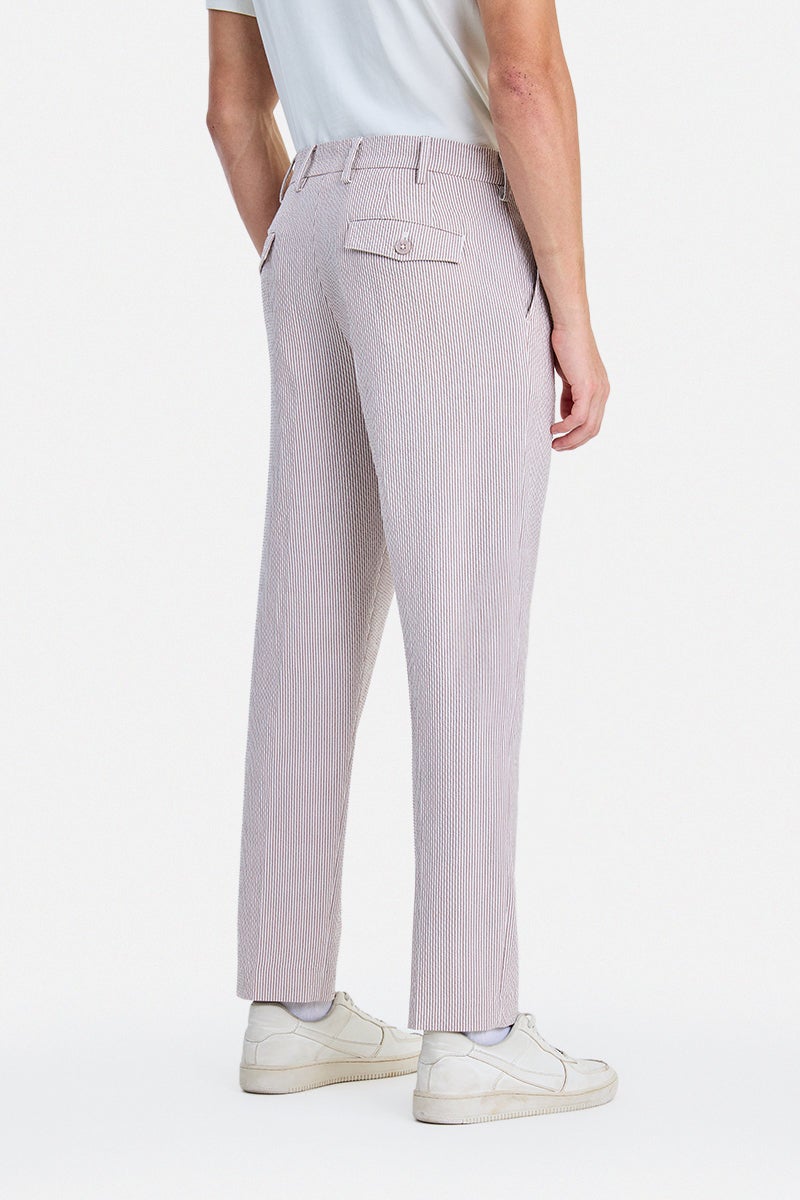 SNITCH Brown Striped Relaxed Formal Trousers - Image 4