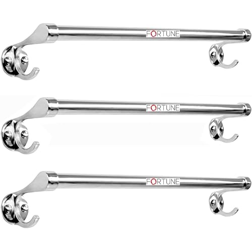 FORTUNE Stainless Steel Hook Towel Rod 18 inch Towel Holder Rod for Bathroom | Kitchen | Living Room (Pack of 3) - Image 1