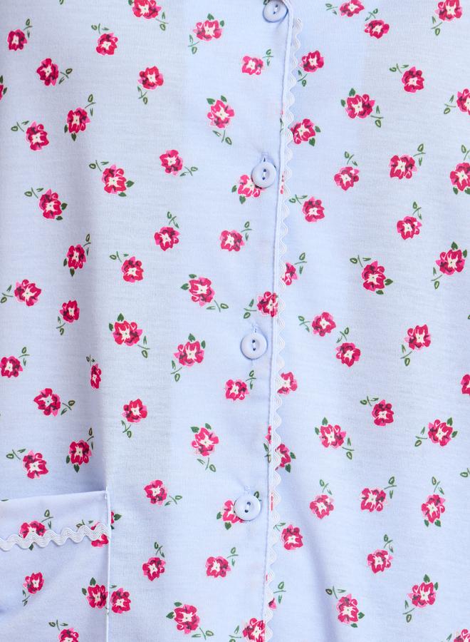 Styli Blue All Overs Floral Print Shirt and Wide Leg Pants Pyjama Set - Image 3