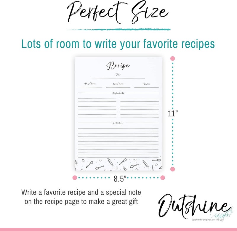 Outshine Premium Recipe Paper for 8.5" x 11" Recipe Binders, Farmhouse Design (50 Sheets) | Full Size Recipe Refill Pages for Binder | Recipe Card Sheets | No-Smear Matte Paper - Image 4