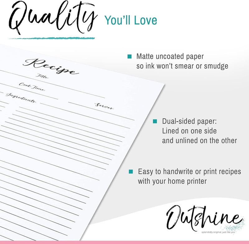 Outshine Premium Recipe Paper for 8.5" x 11" Recipe Binders, Farmhouse Design (50 Sheets) | Full Size Recipe Refill Pages for Binder | Recipe Card Sheets | No-Smear Matte Paper - Image 3