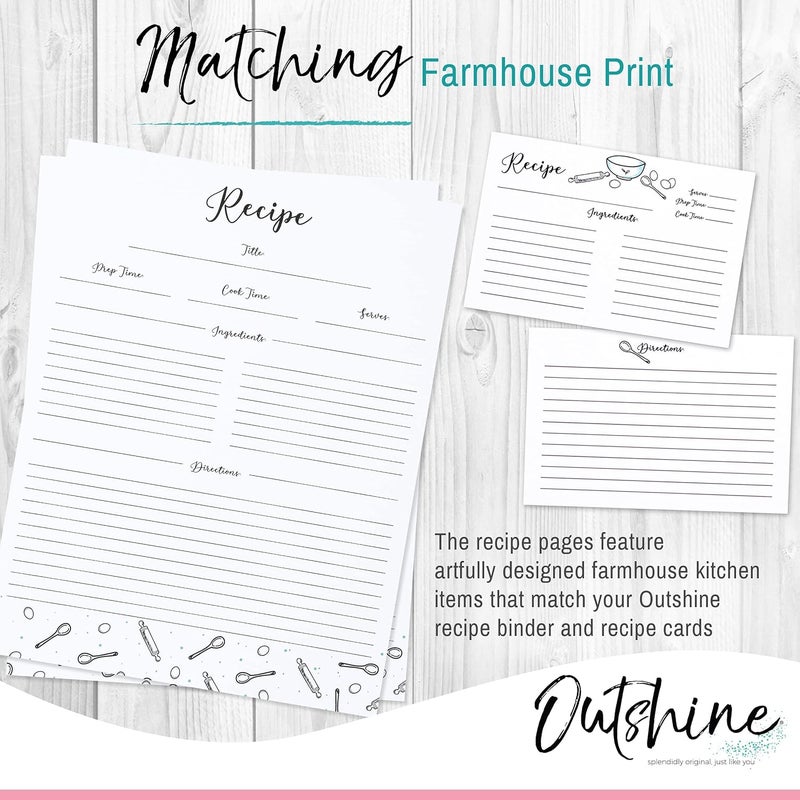 Outshine Premium Recipe Paper for 8.5" x 11" Recipe Binders, Farmhouse Design (50 Sheets) | Full Size Recipe Refill Pages for Binder | Recipe Card Sheets | No-Smear Matte Paper - Image 5