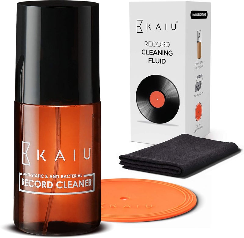 KAIU Vinyl Record Cleaning Kit- Anti Static Record Cleaning Washer Fluid with Silicone Label Protector & Microfiber Cloth - Vinyl Album Cleaner Spray - Remove Dust & Dirt - 3-in-1 Supplies Kit - Image 1