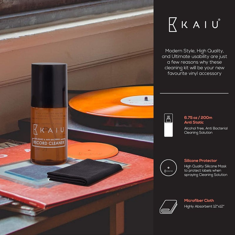 KAIU Vinyl Record Cleaning Kit- Anti Static Record Cleaning Washer Fluid with Silicone Label Protector & Microfiber Cloth - Vinyl Album Cleaner Spray - Remove Dust & Dirt - 3-in-1 Supplies Kit - Image 5