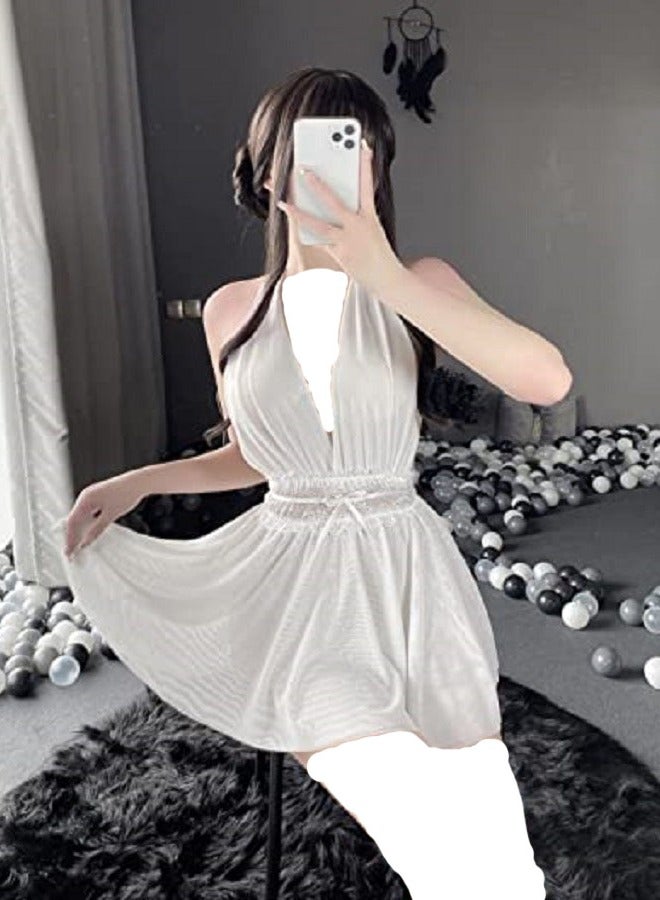 Women Halter Neck  And Backless Elastic Waist Mini Night Dress - Image 1