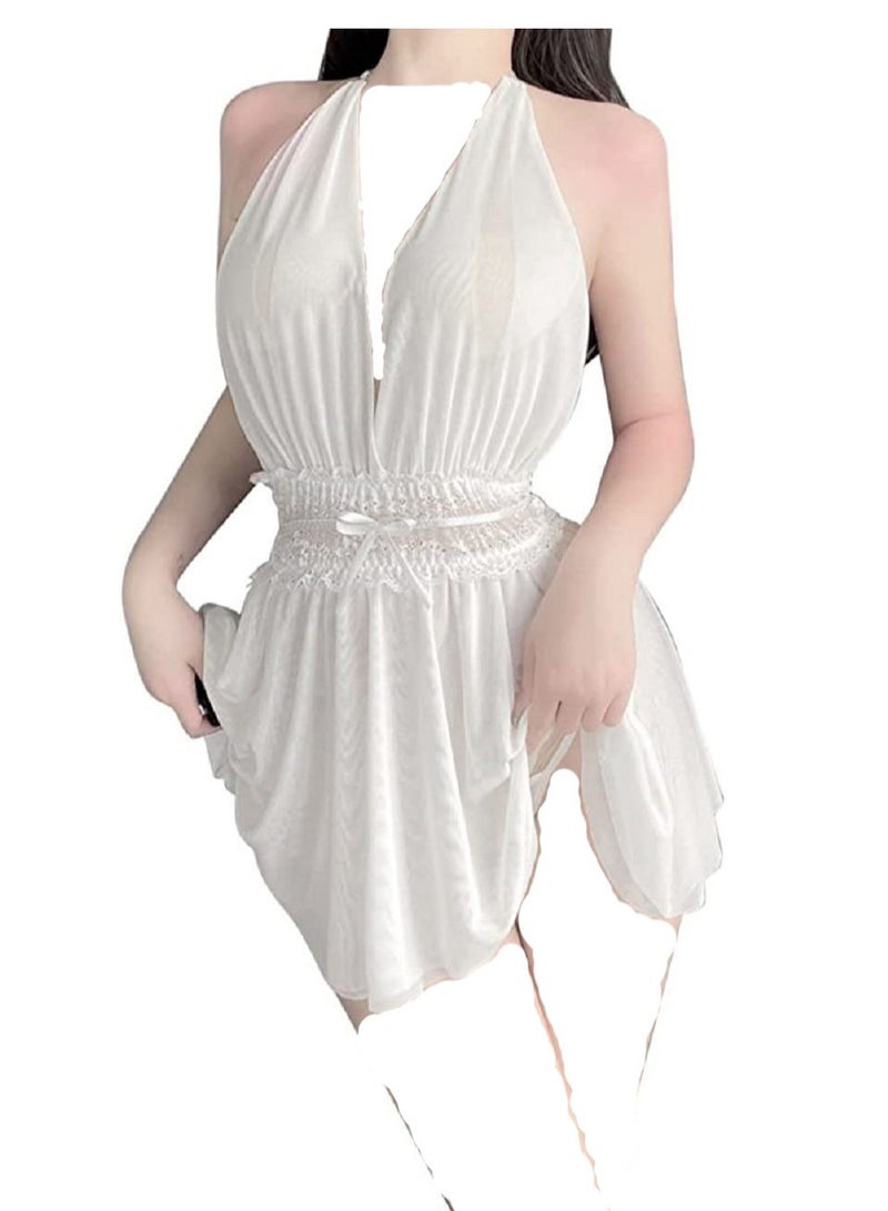 Women Halter Neck  And Backless Elastic Waist Mini Night Dress - Image 2