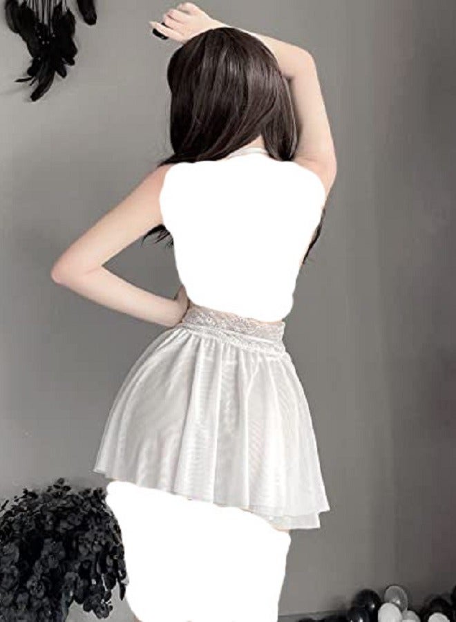 Women Halter Neck  And Backless Elastic Waist Mini Night Dress - Image 3