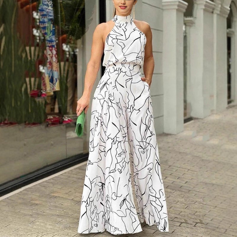 Loose Printed Wide Leg Pants Show International Women'S Fashion Loose Short Sleeve Wide Leg Pants Jumpsuit - Image 4