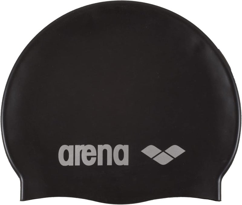 Arena Classic Unisex Soft Silicone Swim Cap - Comfortable Non-Slip Long Hair Swimming Hat in Black/Silver - Image 1