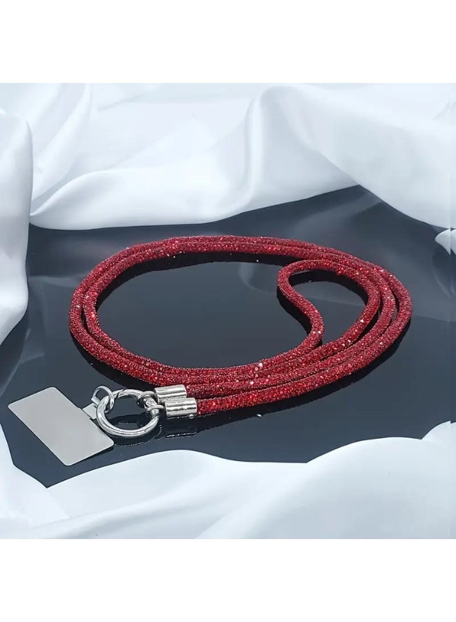 Luxuria Crossbody phone strap, crystal phone strap with sparkling rhinestones, glitter phone band for most phones, iPads, handbags, wallets, and neck phone holder for women (red color) - Image 2