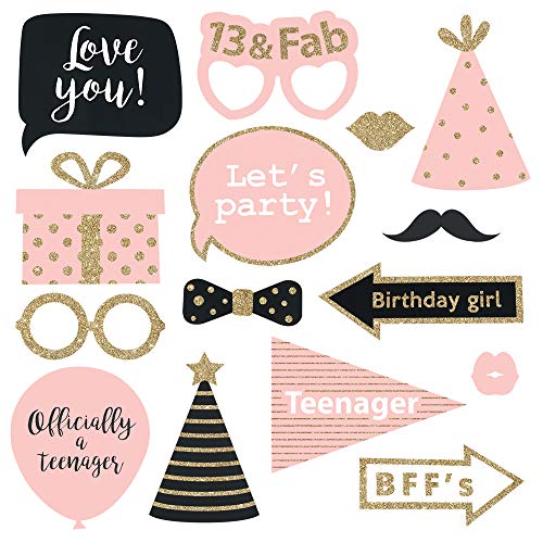 Perfect Occasion Fully Assembled 13th Birthday Photo Booth Props - Set of 30 - Pink & Gold Selfie Signs - 13th Party Supplies & Decorations - Cute Bday Designs with Real Glitter - Did We Mention No DIY - Image 5