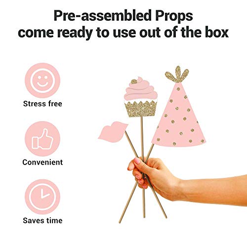 Perfect Occasion Fully Assembled 13th Birthday Photo Booth Props - Set of 30 - Pink & Gold Selfie Signs - 13th Party Supplies & Decorations - Cute Bday Designs with Real Glitter - Did We Mention No DIY - Image 2