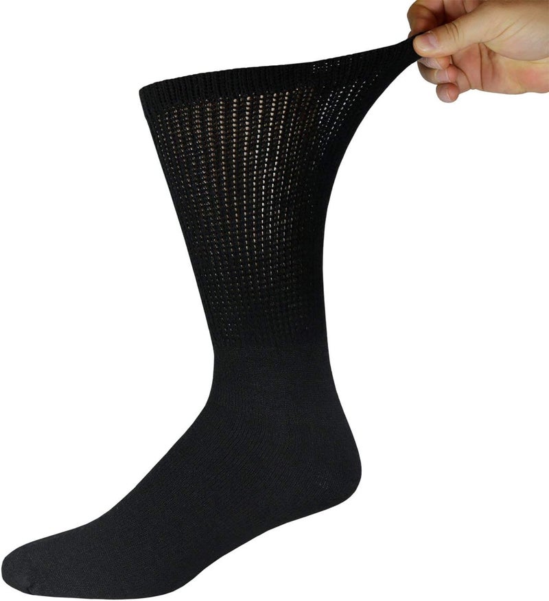 Brooklyn Socks 6 Pairs of Cotton Diabetic Non-Binding Neuropathy Crew Socks (Black, Fits Mens Shoe Size 8-10/Womens shoe size 9-11) - Image 3