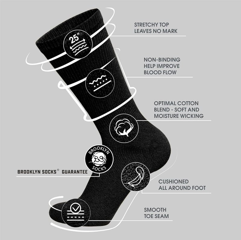 Brooklyn Socks 6 Pairs of Cotton Diabetic Non-Binding Neuropathy Crew Socks (Black, Fits Mens Shoe Size 8-10/Womens shoe size 9-11) - Image 2