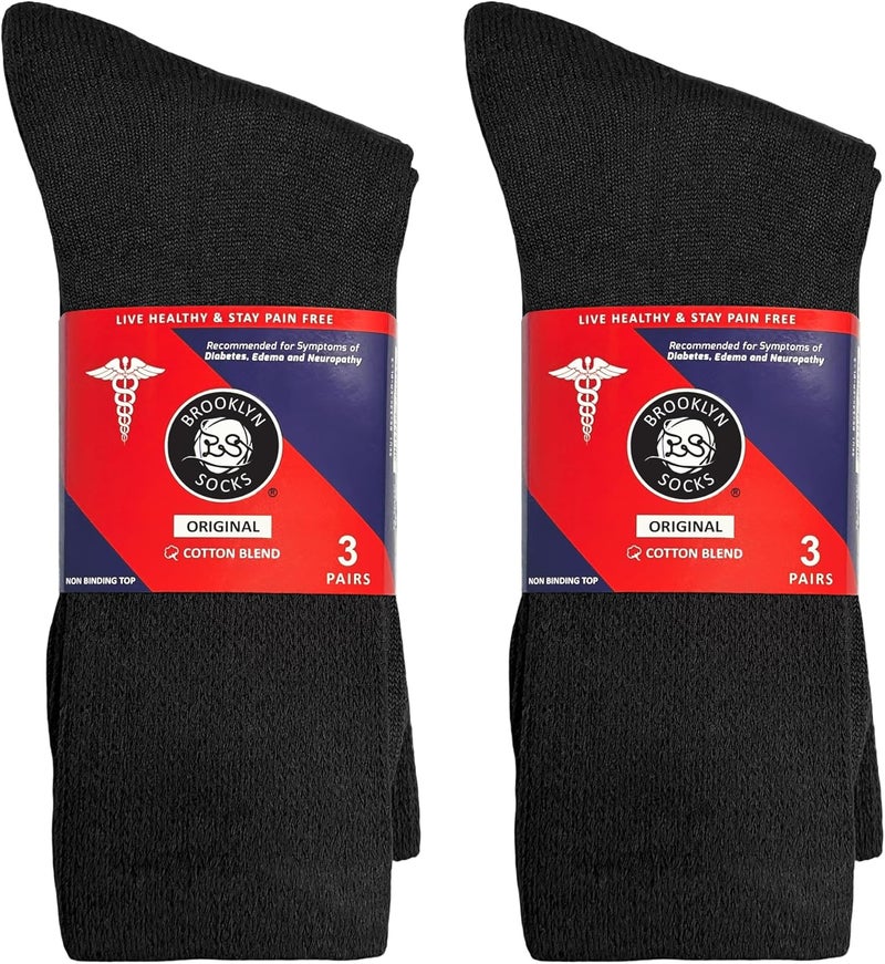 Brooklyn Socks 6 Pairs of Cotton Diabetic Non-Binding Neuropathy Crew Socks (Black, Fits Mens Shoe Size 8-10/Womens shoe size 9-11) - Image 5