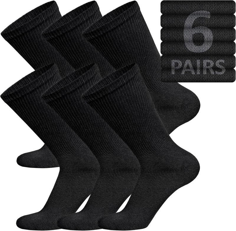 Brooklyn Socks 6 Pairs of Cotton Diabetic Non-Binding Neuropathy Crew Socks (Black, Fits Mens Shoe Size 8-10/Womens shoe size 9-11) - Image 1