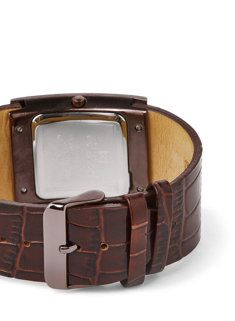 GENEVAL ساعة يد أنالوج بحزام جلد GLS044GWO 34mm بني - Image 3
