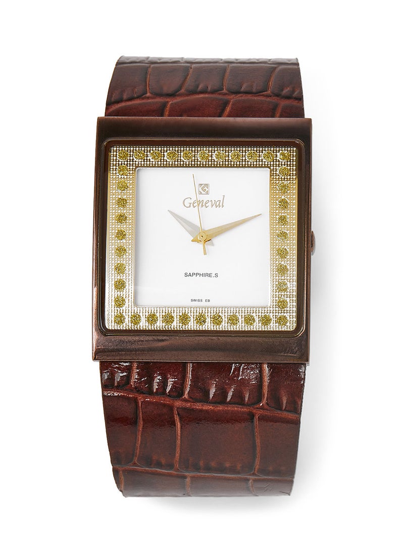 GENEVAL ساعة يد أنالوج بحزام جلد GLS044GWO 34mm بني - Image 1