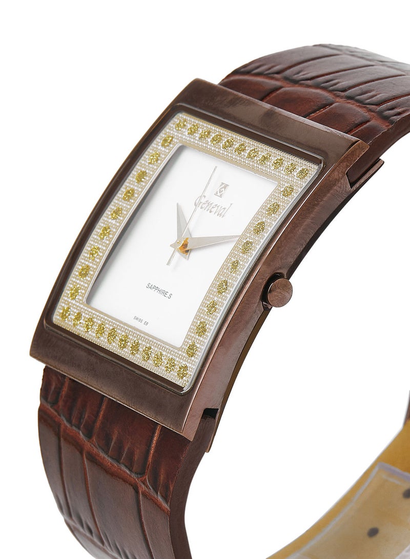 GENEVAL ساعة يد أنالوج بحزام جلد GLS044GWO 34mm بني - Image 2