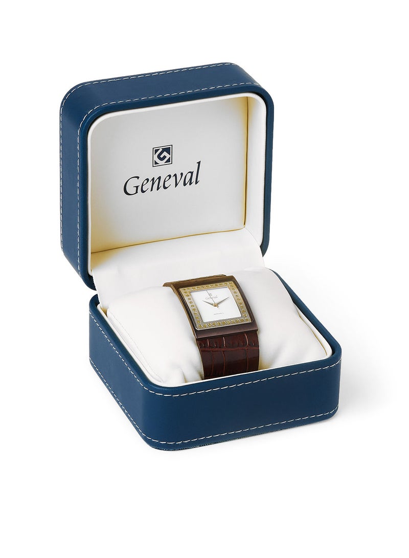GENEVAL ساعة يد أنالوج بحزام جلد GLS044GWO 34mm بني - Image 5