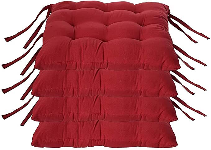TEEJA Geomatric Printed Microfiber Durable Comfortable Soft Square Chair Pad Cushion Seat Pad with Ties 16INCHES 16 INCHES RED 5 - Image 3