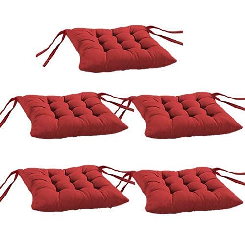 TEEJA Geomatric Printed Microfiber Durable Comfortable Soft Square Chair Pad Cushion Seat Pad with Ties 16INCHES 16 INCHES RED 5 - Image 1
