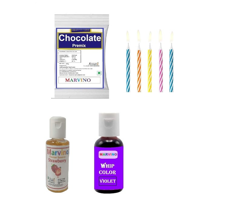 MARVINO كعكة الشوكولاتة مع نكهة الفراولة ولون الخفق الأرجواني وشموع عيد الميلاد