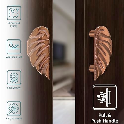 Plantex Heavy Duty Main Door Handle/6-Inches Leaf Shape Door Pull Handle For Main Door/Pull Push Door Handle Set (295-Rose Gold Finish) - Image 3