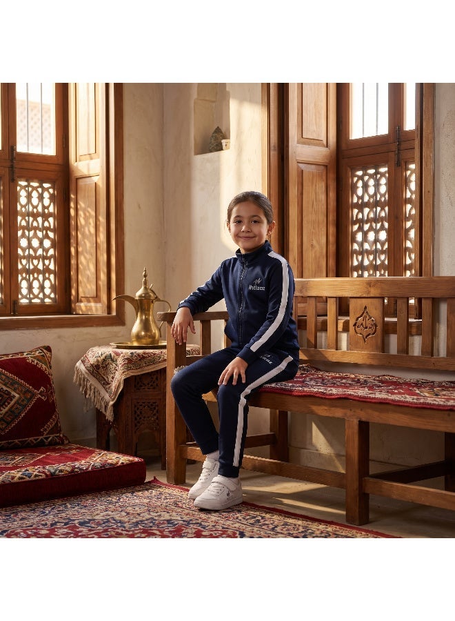 ihtizaz Girls’ 3-Piece School Sports Uniform Set – Elementary School | White Sports T-Shirt + Navy Track Pants + Navy Zip Jacket - Image 3