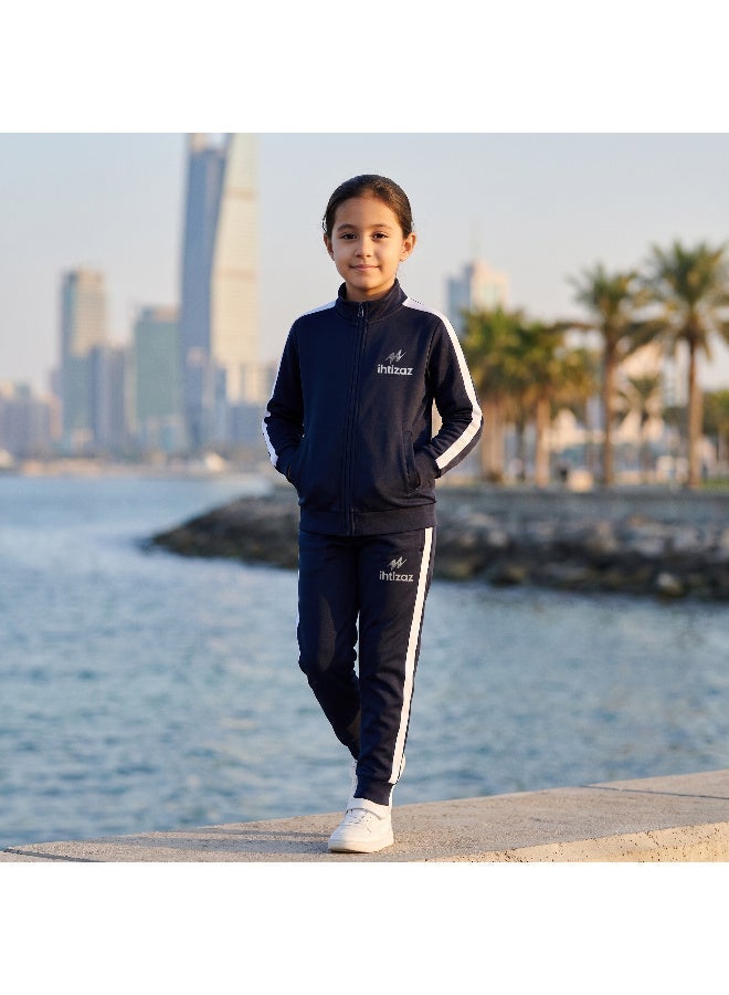 ihtizaz Girls’ 3-Piece School Sports Uniform Set – Elementary School | White Sports T-Shirt + Navy Track Pants + Navy Zip Jacket - Image 4